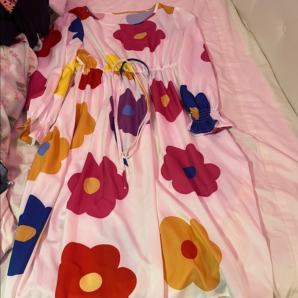 SHEIN Pink Floral Midi Dress